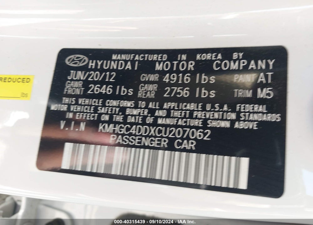 2012 HYUNDAI GENESIS 3.8 VIN: KMHGC4DDXCU207062