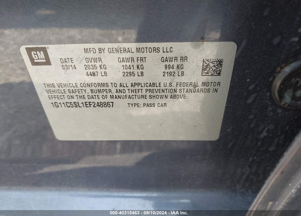 2014 CHEVROLET MALIBU 1LT VIN: 1G11C5SL1EF248867