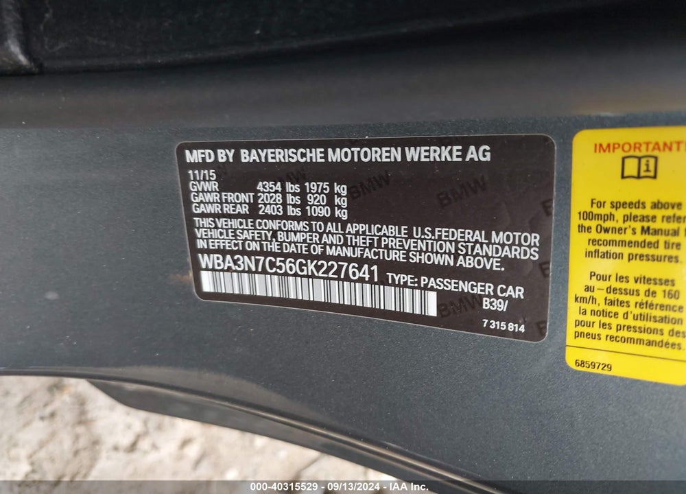 2016 BMW 428I VIN: WBA3N7C56GK227641
