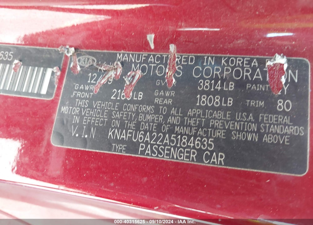 2010 KIA FORTE KOUP EX VIN: KNAFU6A22A5184635
