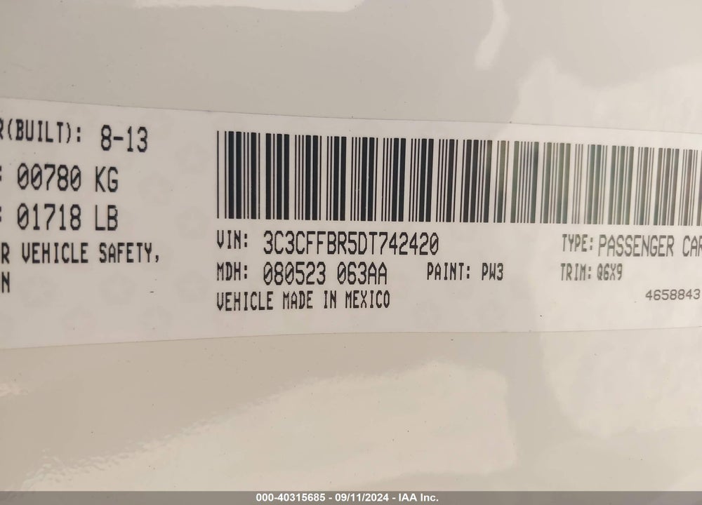 2013 FIAT 500 SPORT VIN: 3C3CFFBR5DT742420