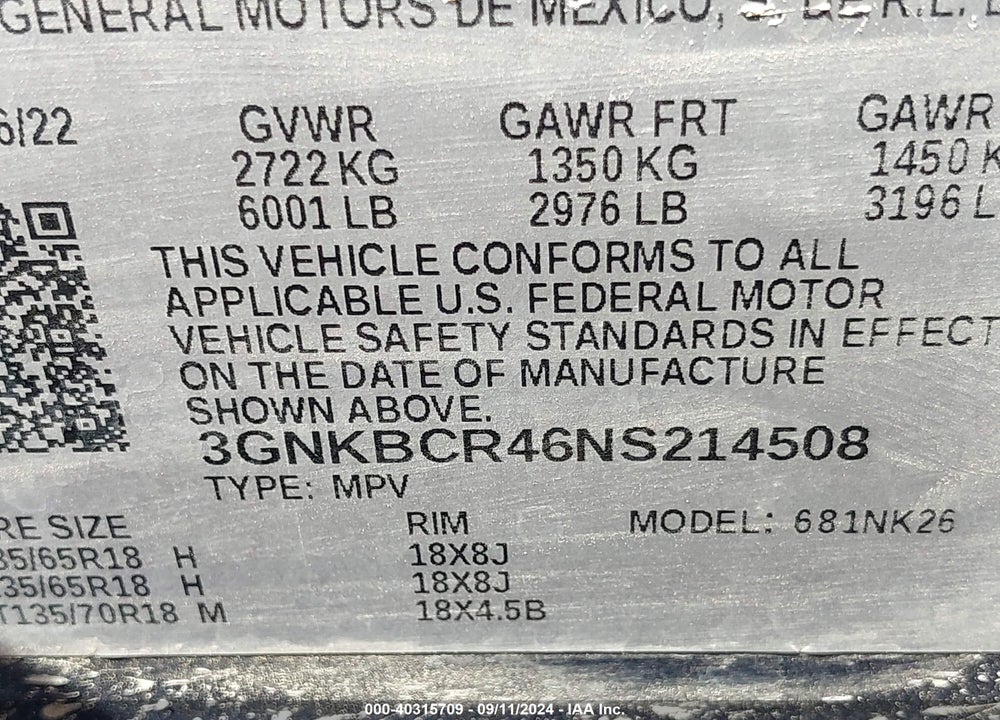 2022 CHEVROLET BLAZER FWD 2LT VIN: 3GNKBCR46NS214508