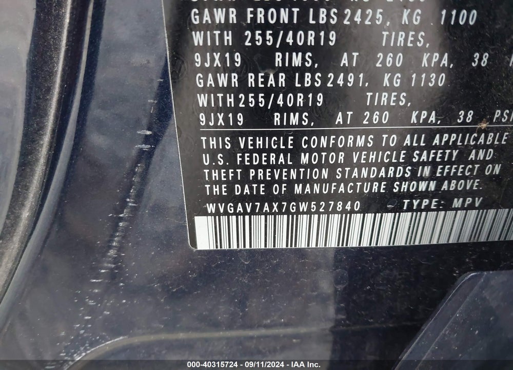 2016 VOLKSWAGEN TIGUAN R-LINE VIN: WVGAV7AX7GW527840