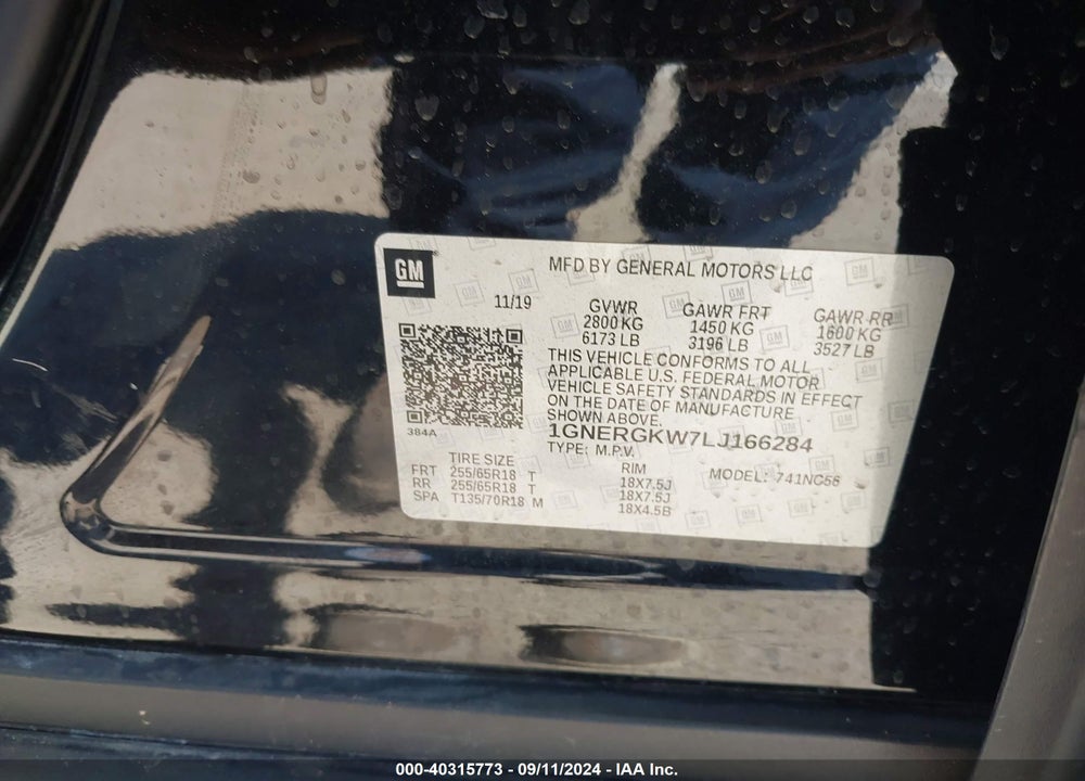 2020 CHEVROLET TRAVERSE FWD LT CLOTH VIN: 1GNERGKW7LJ166284