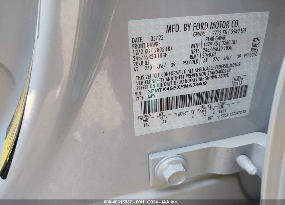 2023 FORD MUSTANG MACH-E GT VIN: 3FMTK4SEXPMA38409