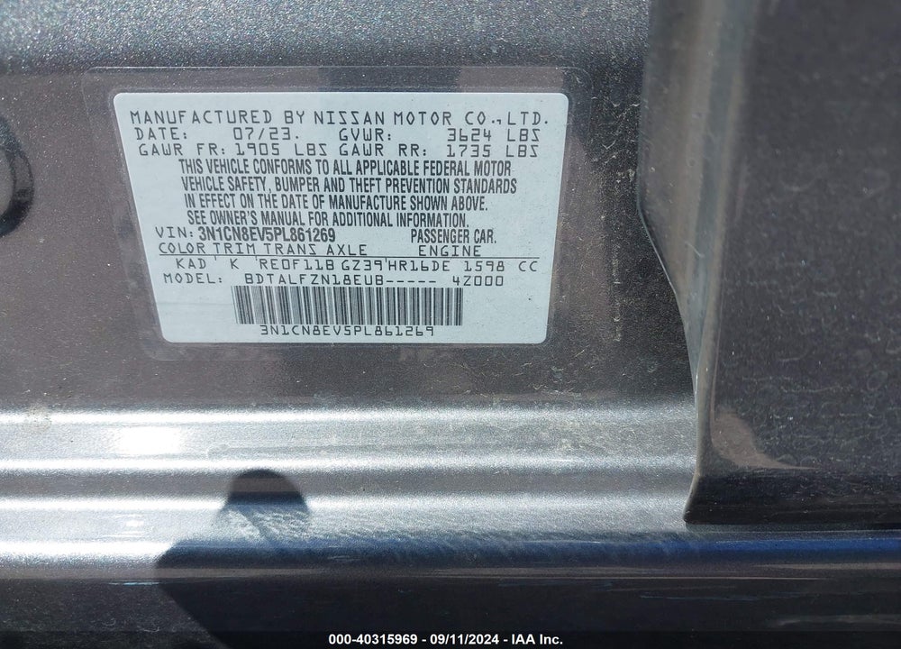 2023 NISSAN VERSA 1.6 SV XTRONIC CVT VIN: 3N1CN8EV5PL861269