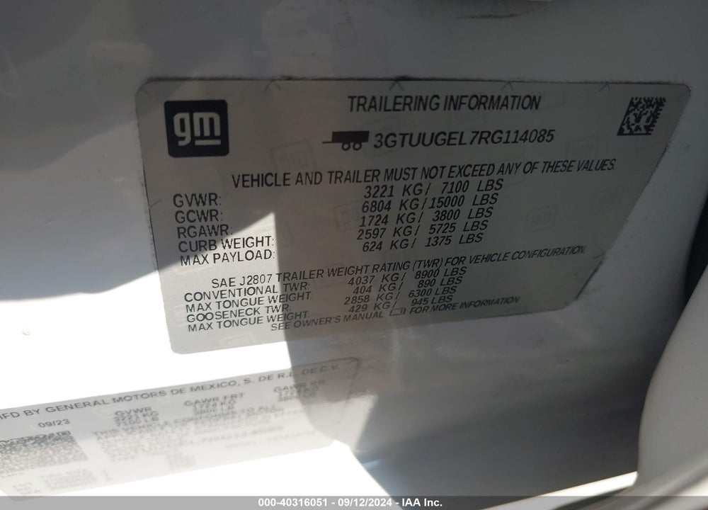 2024 GMC SIERRA 1500 4WD STANDARD BOX DENALI VIN: 3GTUUGEL7RG114085