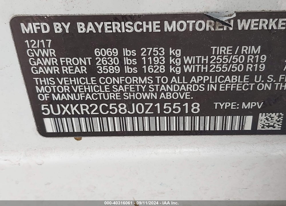2018 BMW X5 SDRIVE35I VIN: 5UXKR2C58J0Z15518
