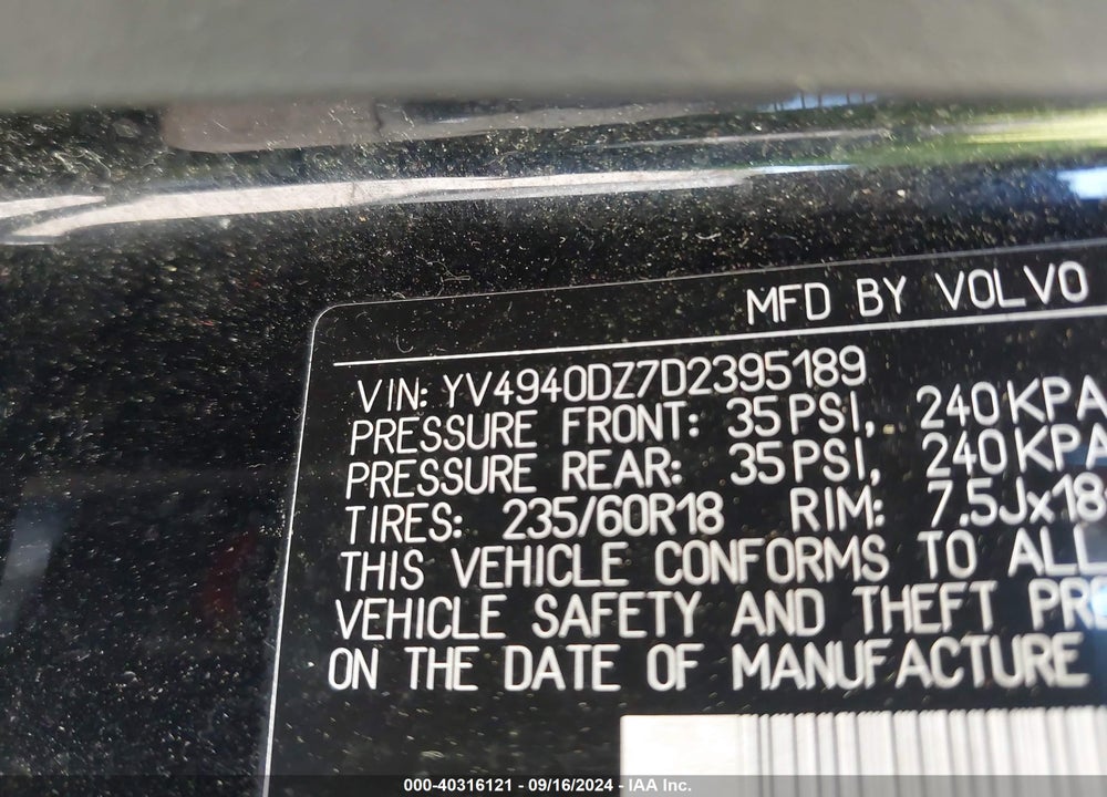 2013 VOLVO XC60 3.2/3.2 PLATINUM/3.2 PREMIER/3.2 PREMIER PLUS VIN: YV4940DZ7D2395189