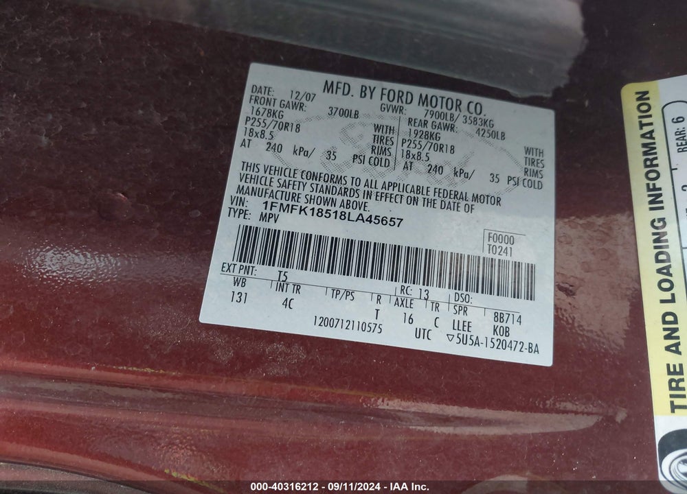 2008 FORD EXPEDITION EL EDDIE BAUER/KING RANCH VIN: 1FMFK18518LA45657