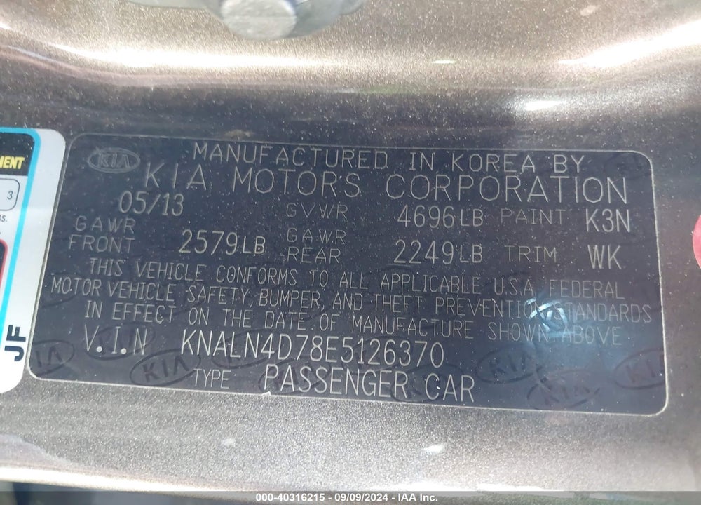 2014 KIA CADENZA PREMIUM VIN: KNALN4D78E5126370