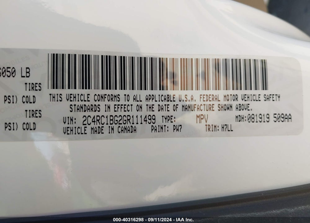 2016 CHRYSLER TOWN & COUNTRY TOURING VIN: 2C4RC1BG2GR111499