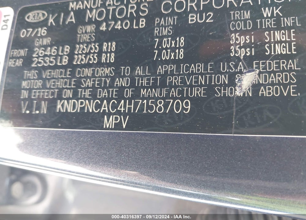 2017 KIA SPORTAGE EX VIN: KNDPNCAC4H7158709