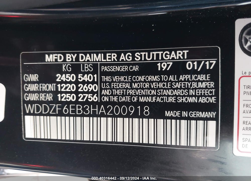 2017 MERCEDES-BENZ AMG E 43 4MATIC VIN: WDDZF6EB3HA200918