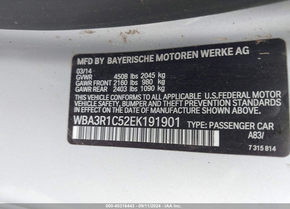 2014 BMW 435I VIN: WBA3R1C52EK191901