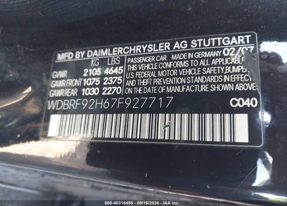 2007 MERCEDES-BENZ C 280 LUXURY 4MATIC VIN: WDBRF92H67F927717