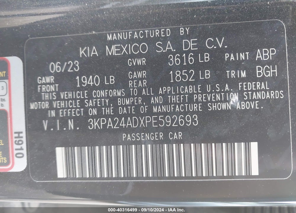 2023 KIA RIO S VIN: 3KPA24ADXPE592693