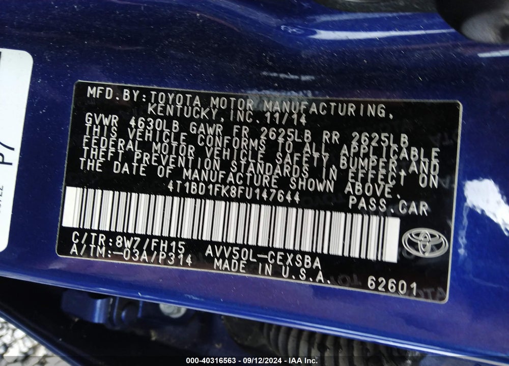2015 TOYOTA CAMRY HYBRID SE VIN: 4T1BD1FK8FU147644