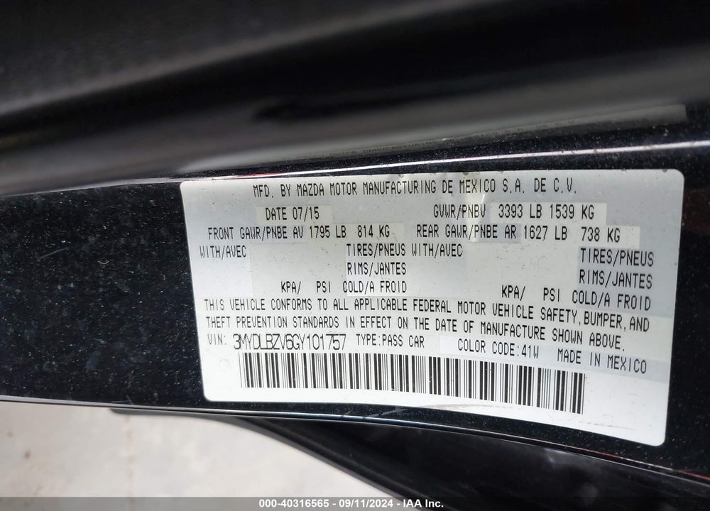 2016 SCION IA VIN: 3MYDLBZV6GY101757