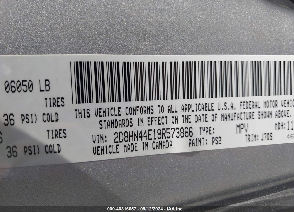 2009 DODGE GRAND CARAVAN SE VIN: 2D8HN44E19R573866
