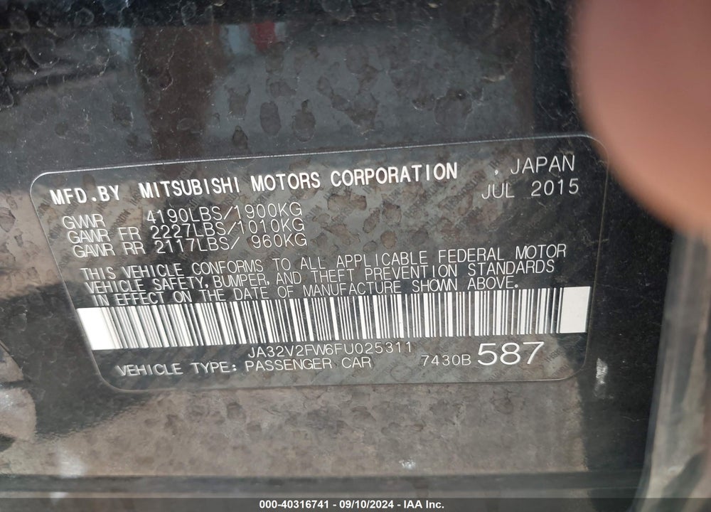 2015 MITSUBISHI LANCER SE VIN: JA32V2FW6FU025311