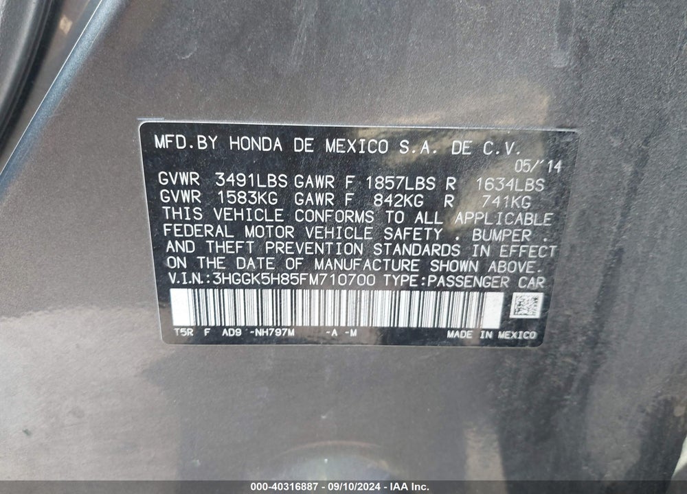 2015 HONDA FIT EX/EX-L VIN: 3HGGK5H85FM710700