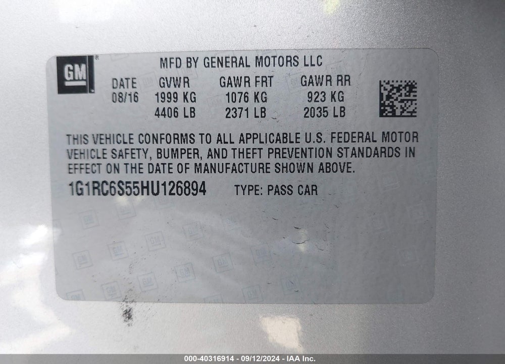 2017 CHEVROLET VOLT LT VIN: 1G1RC6S55HU126894