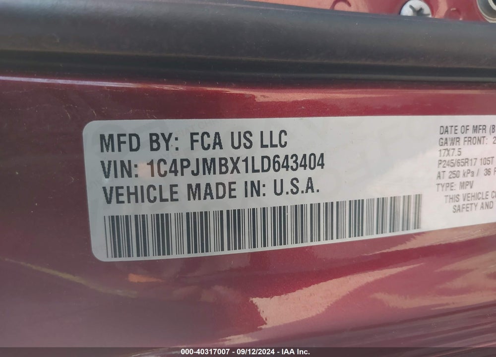 2020 JEEP CHEROKEE TRAILHAWK 4X4 VIN: 1C4PJMBX1LD643404