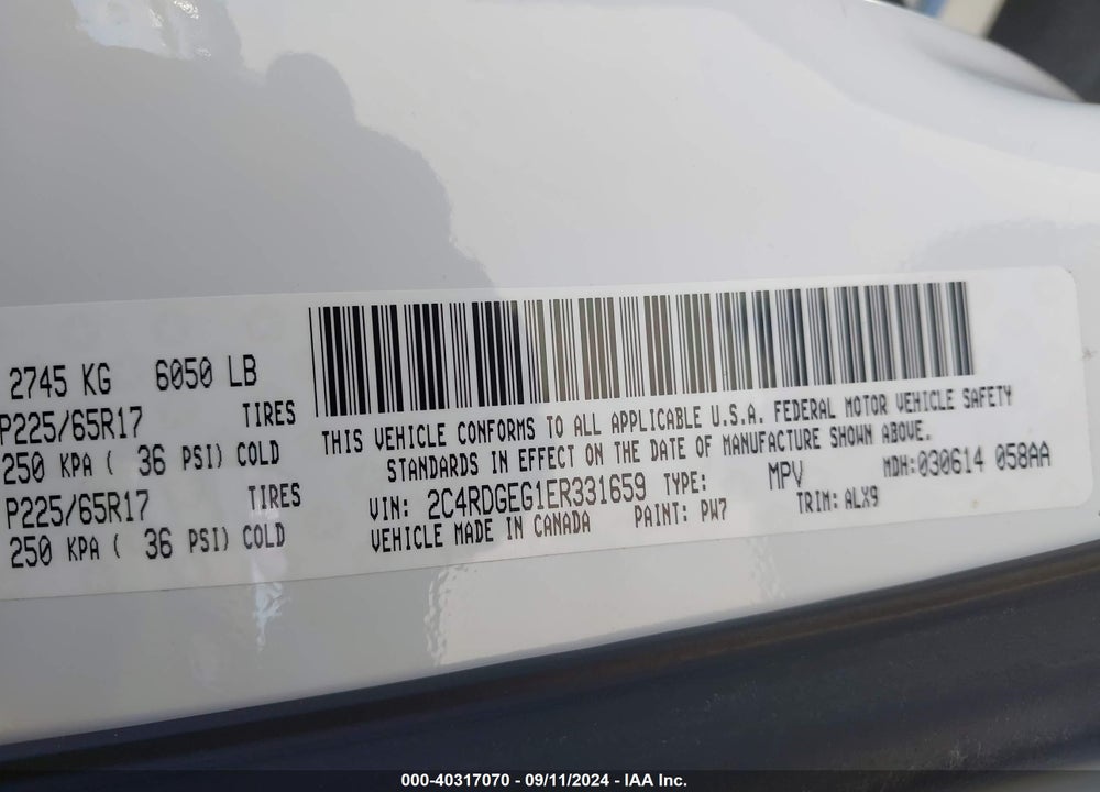 2014 DODGE GRAND CARAVAN R/T VIN: 2C4RDGEG1ER331659