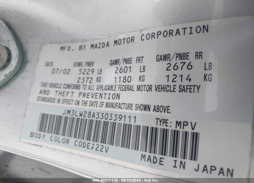 2003 MAZDA MPV ES/LX/LX-SV VIN: JM3LW28A330339111