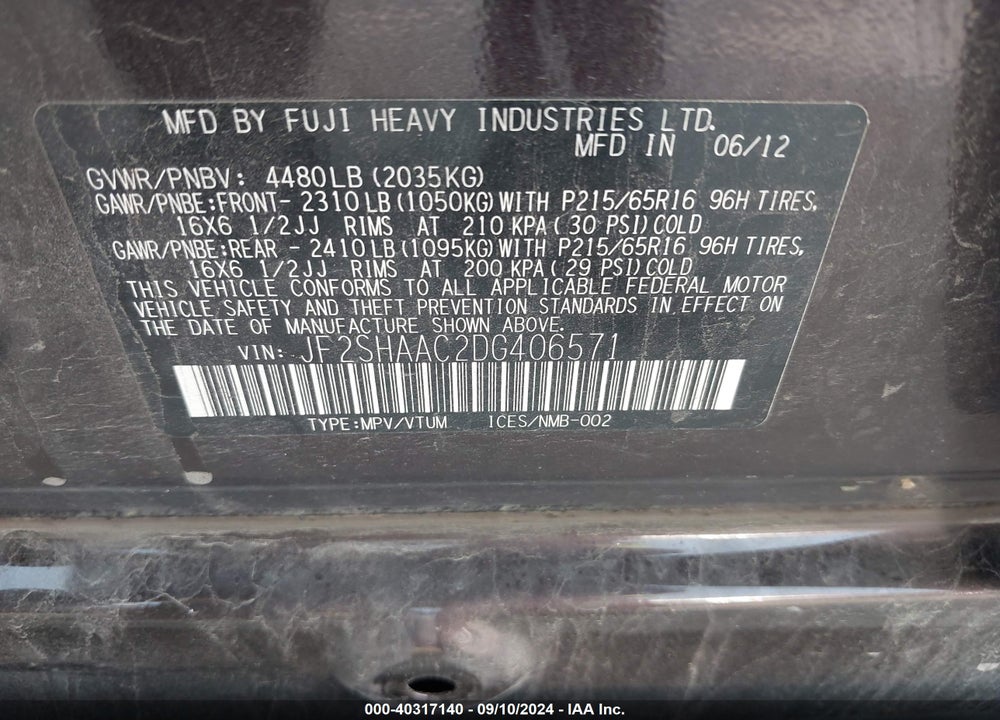 2013 SUBARU FORESTER 2.5X VIN: JF2SHAAC2DG406571