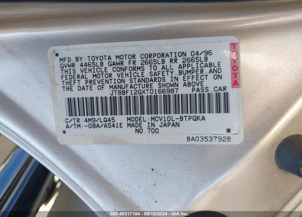 1996 LEXUS ES 300 VIN: JT8BF12GXT0166987