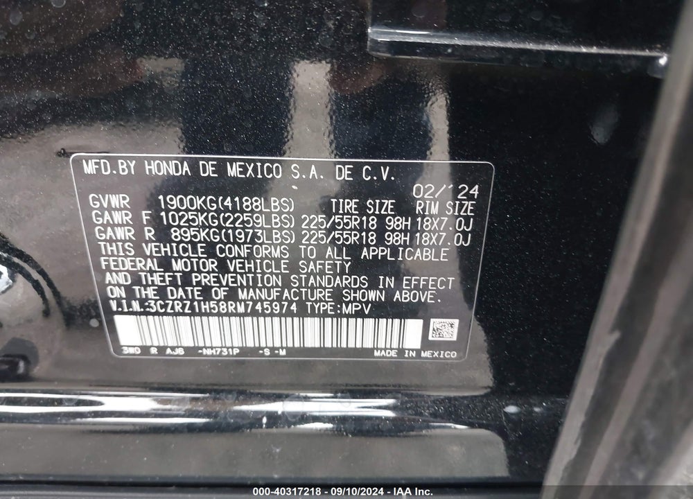 2024 HONDA HR-V VIN: 3CZRZ1H58RM745974