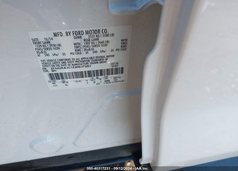 2014 FORD EDGE SEL VIN: 2FMDK4JC1EBB37283