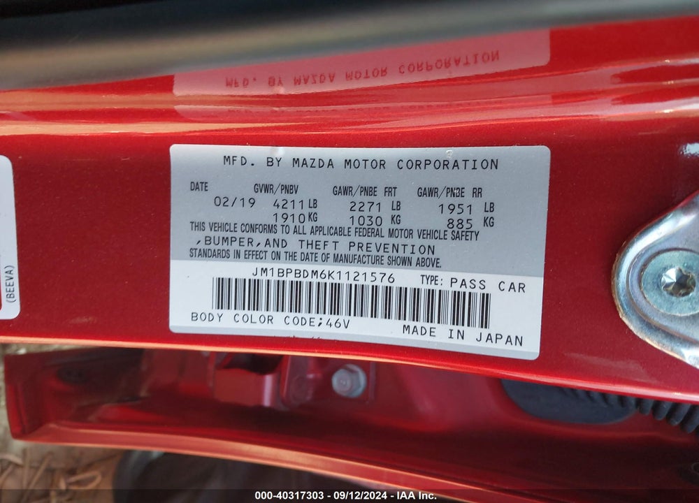 2019 MAZDA 3 PREFERRED PACKAGE VIN: JM1BPBDM6K1121576