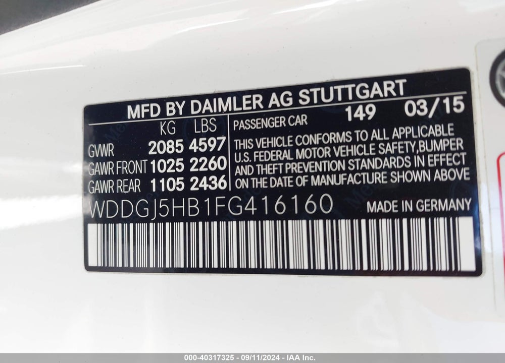 2015 MERCEDES-BENZ C 350 SPORT VIN: WDDGJ5HB1FG416160