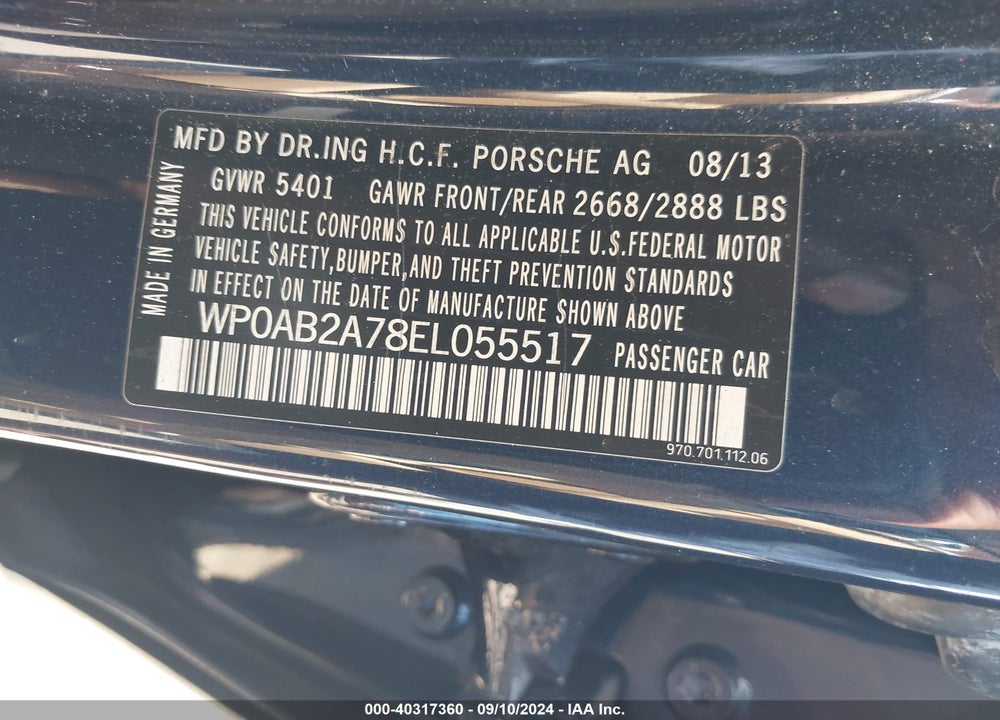 2014 PORSCHE PANAMERA 4S VIN: WP0AB2A78EL055517