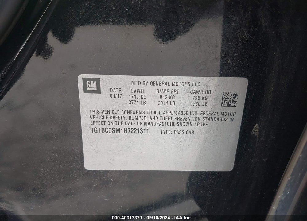 2017 CHEVROLET CRUZE LS AUTO VIN: 1G1BC5SM1H7221311