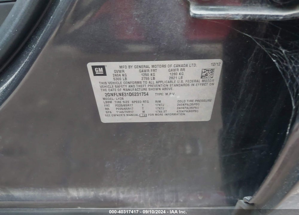 2013 CHEVROLET EQUINOX 2LT VIN: 2GNFLNE31D6231754