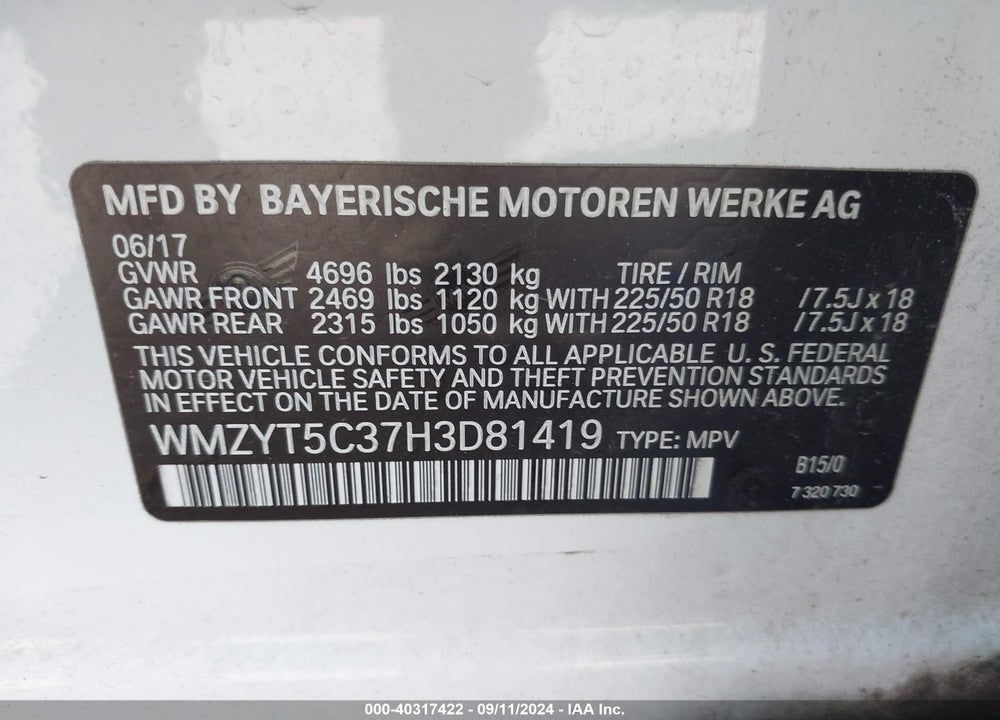 2017 MINI COUNTRYMAN COOPER S VIN: WMZYT5C37H3D81419