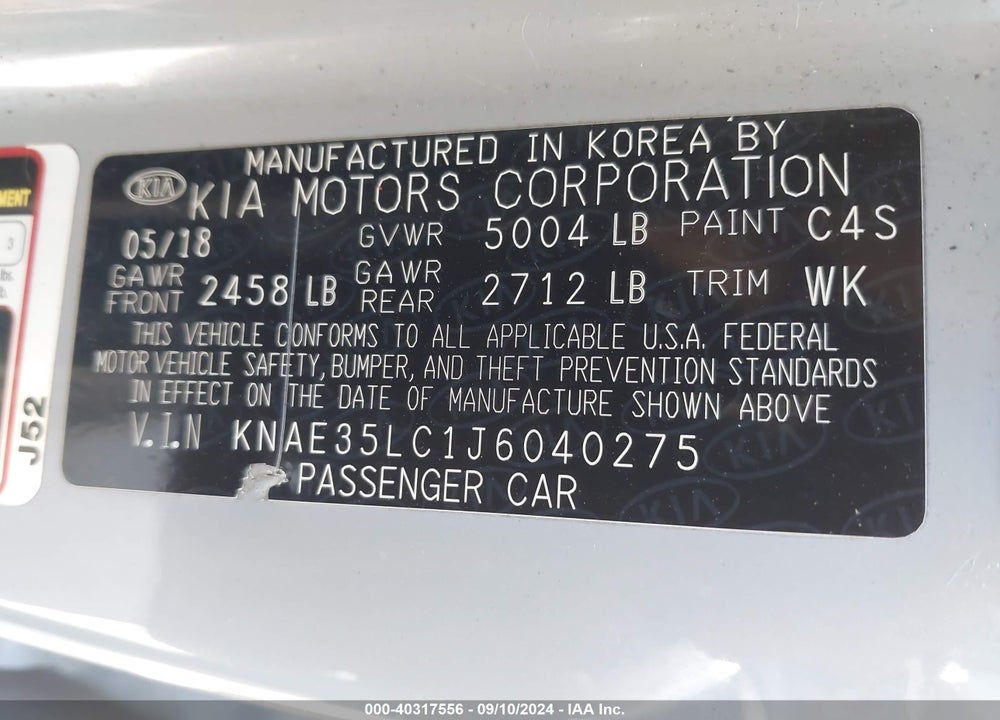 2018 KIA STINGER GT VIN: KNAE35LC1J6040275