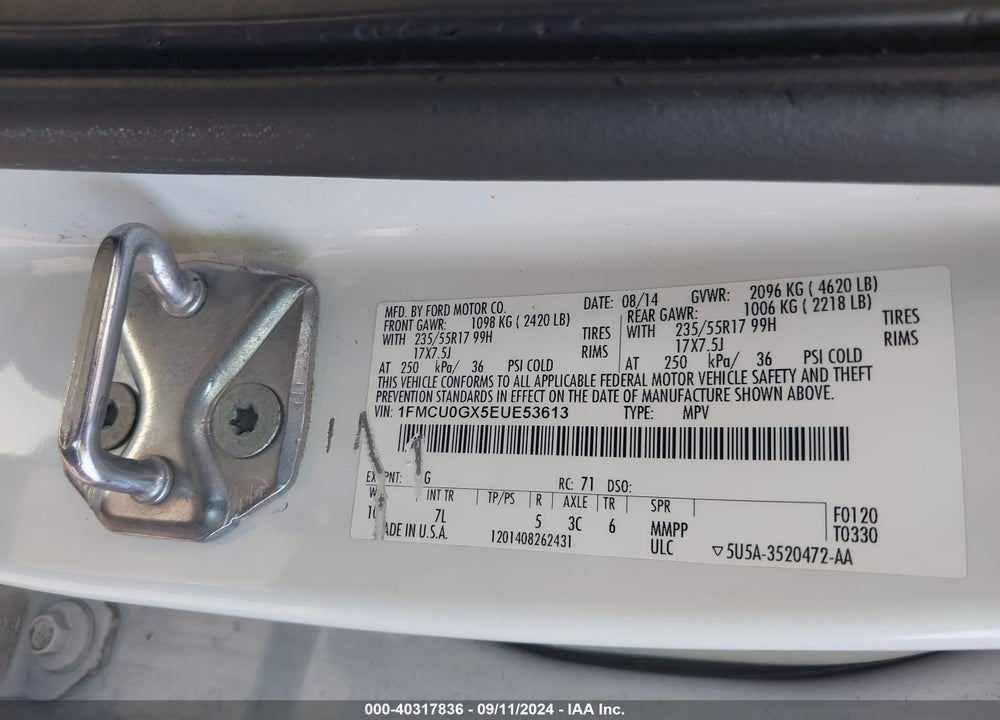 2014 FORD ESCAPE SE VIN: 1FMCU0GX5EUE53613
