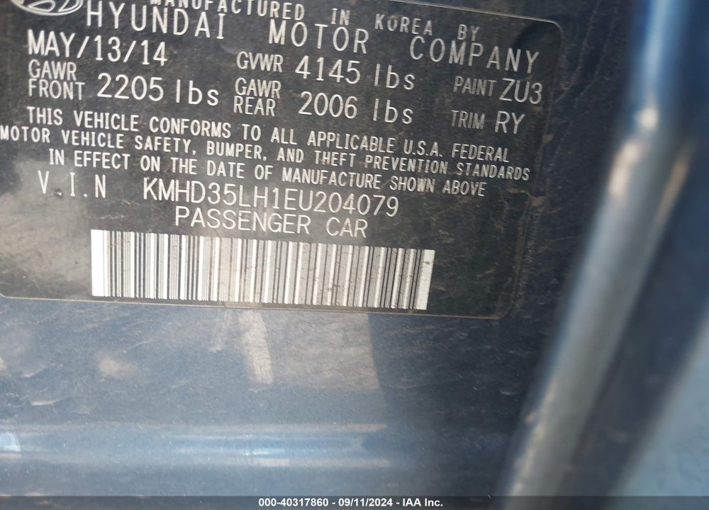 2014 HYUNDAI ELANTRA GT VIN: KMHD35LH1EU204079