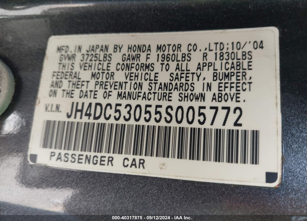 2005 ACURA RSX TYPE-S VIN: JH4DC53055S005772