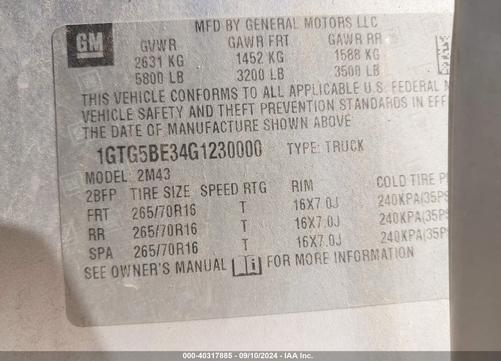 2016 GMC CANYON VIN: 1GTG5BE34G1230000
