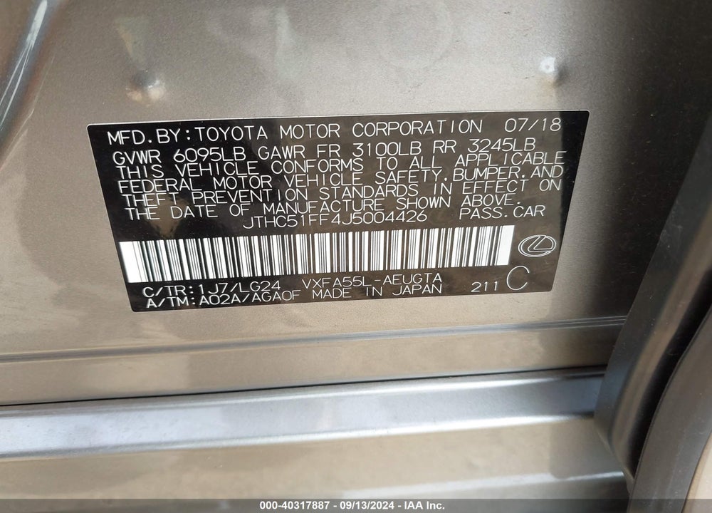2018 LEXUS LS 500 VIN: JTHC51FF4J5004426