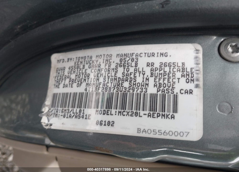 2003 TOYOTA AVALON XL VIN: 4T1BF28B73U329733