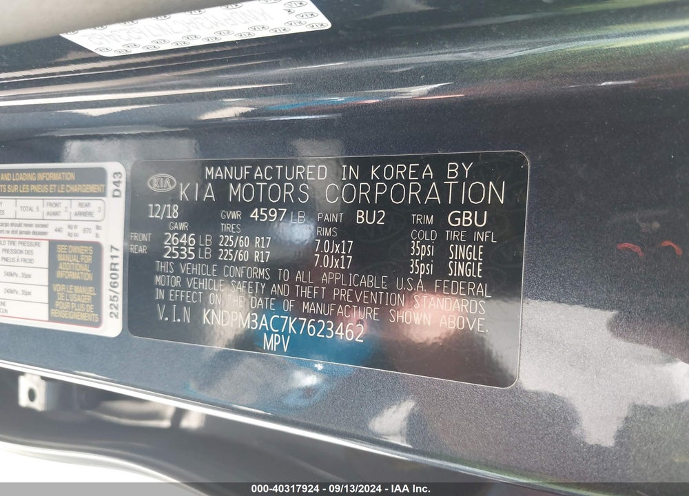 2019 KIA SPORTAGE LX VIN: KNDPM3AC7K7623462
