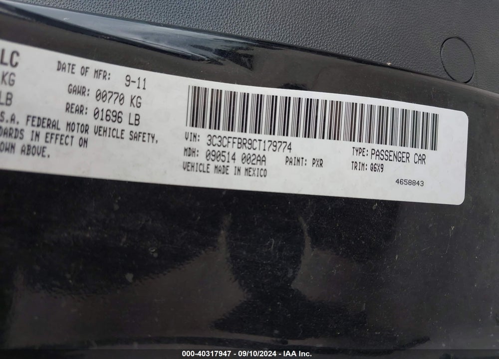 2012 FIAT 500 SPORT VIN: 3C3CFFBR9CT179774