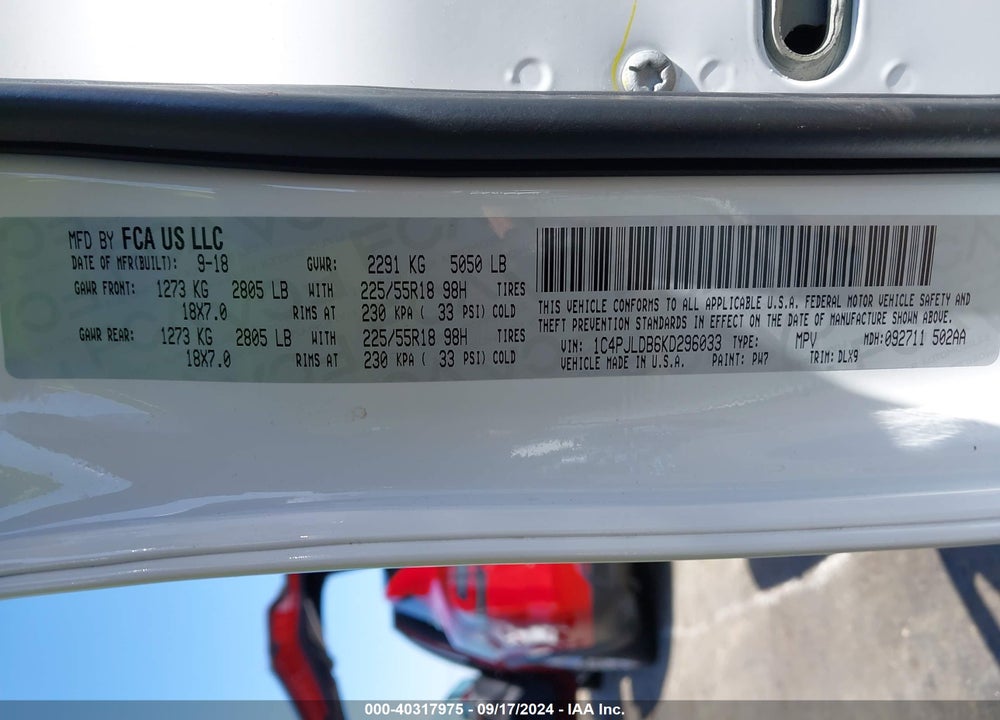 2019 JEEP CHEROKEE LIMITED FWD VIN: 1C4PJLDB6KD296033